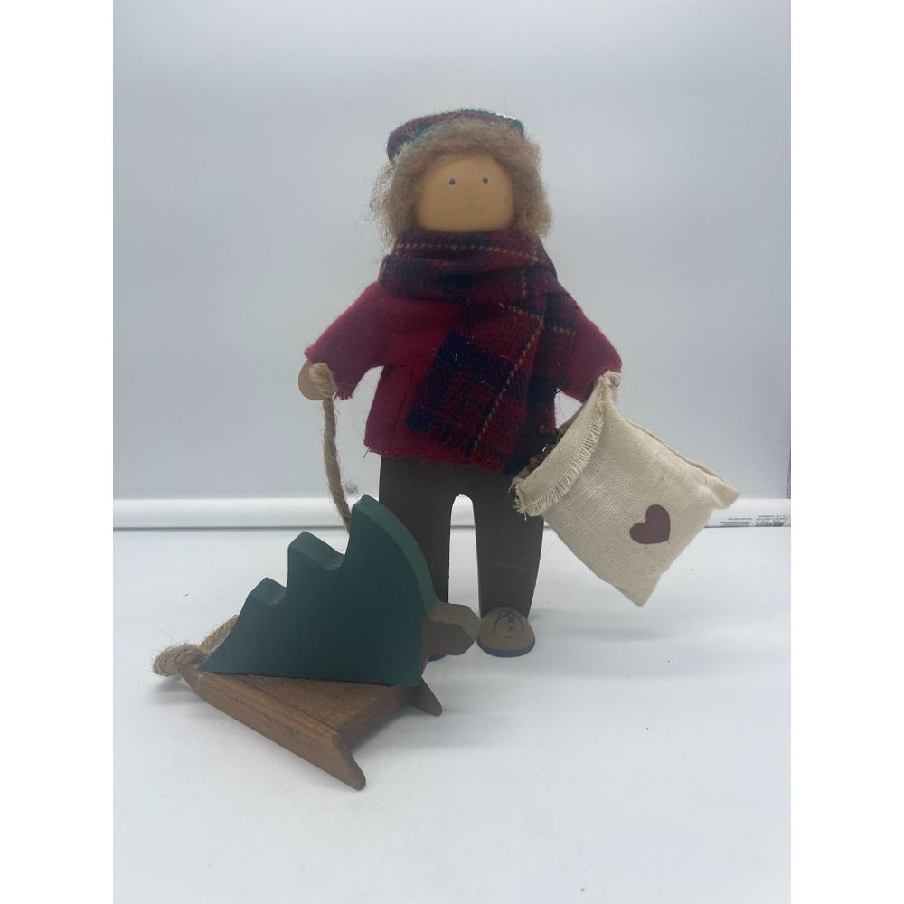 Lizzie High Dolls Wooden Boy with Sled and Christmas Tree